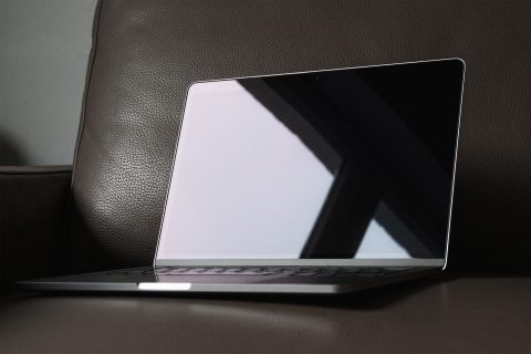 MacBook on leather